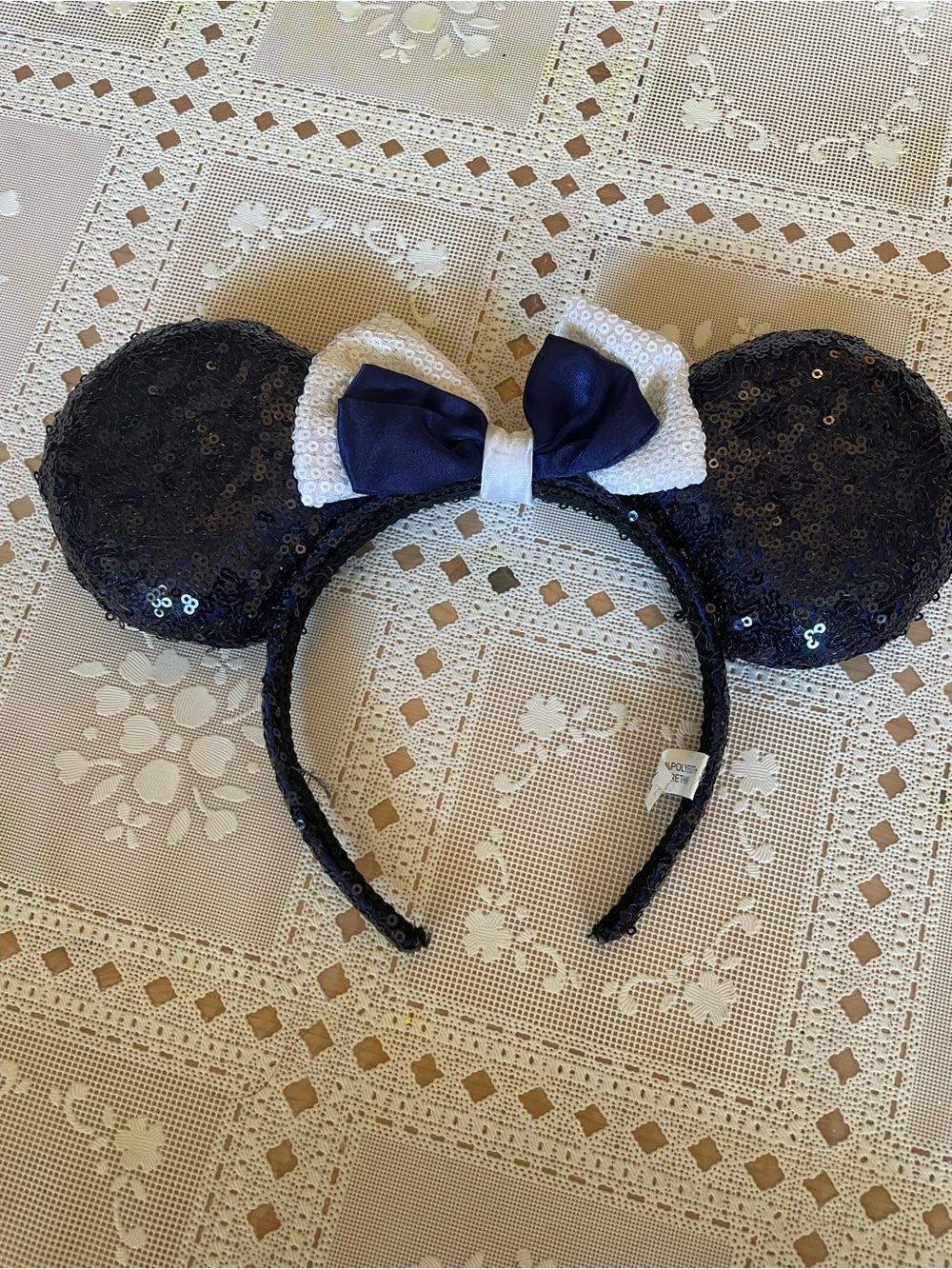 Kids / adult Sequin Mouse Ear Headband with Navy Bow